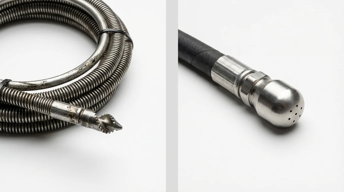 Drain snake cable and hydro jetting nozzle used for drain cleaning in Roanoke, IL