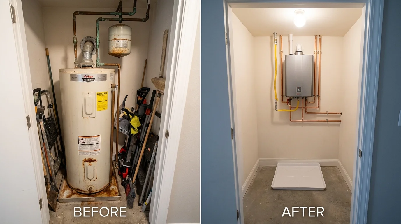 Tank water heater versus wall-mounted tankless unit comparison for Roanoke, IL homeowners